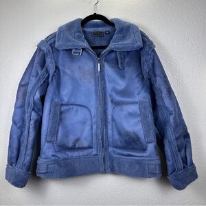 G By Giuliana Women's Blue Faux Fur Collared Full Zip Buckle Basic Jacket Size S